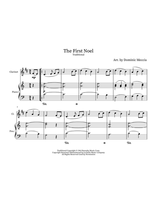 The First Noel (Arr. Dominic Meccia) - Andy Williams (Clarinet and Piano)