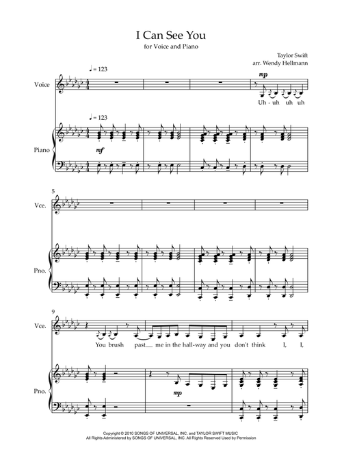 I Can See You (Arr. Wendy Hellmann) - Taylor Swift (Piano Vocal)