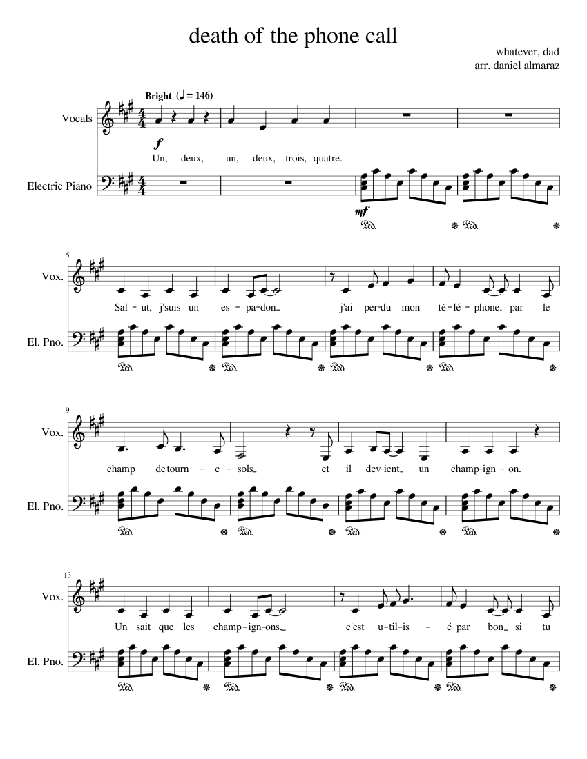 death of the phone call Whatever, Dad Sheet Music for Piano