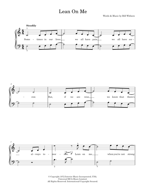 Lean On Me - Bill Withers (Easy Piano)