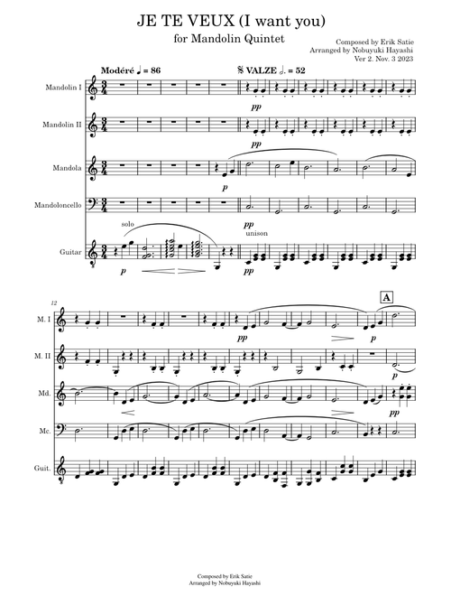 Je Te Veux – Erik Satie for Mandolin Quintet