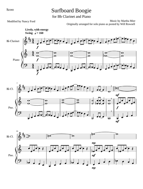 Surfboard Boogie – Martha Mier (Bb Clarinet and Piano)