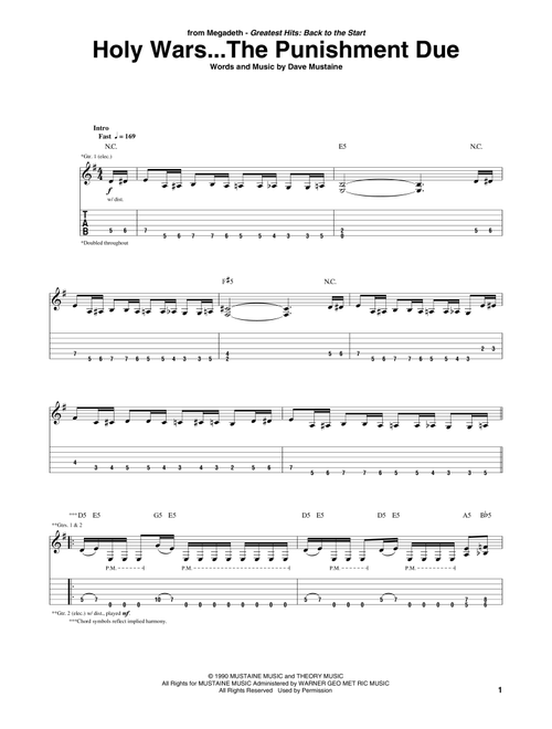Holy Wars...The Punishment Due - Megadeth (Guitar Tab)