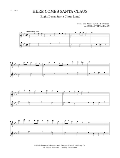 Here Comes Santa Claus (Right Down Santa Claus Lane) - Gene Autry (Flute Duet)
