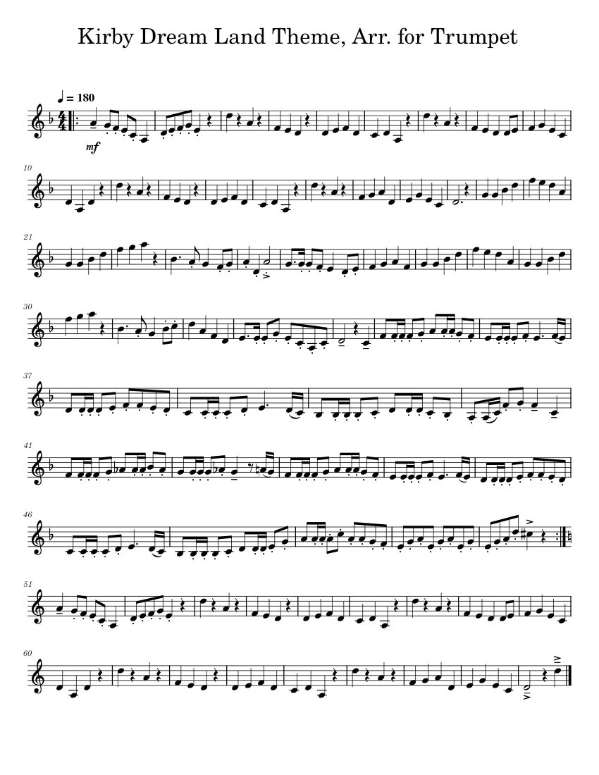 Kirby Dream Land Theme, Arr. for Trumpet Sheet music for Trumpet in b-flat  (Solo) 