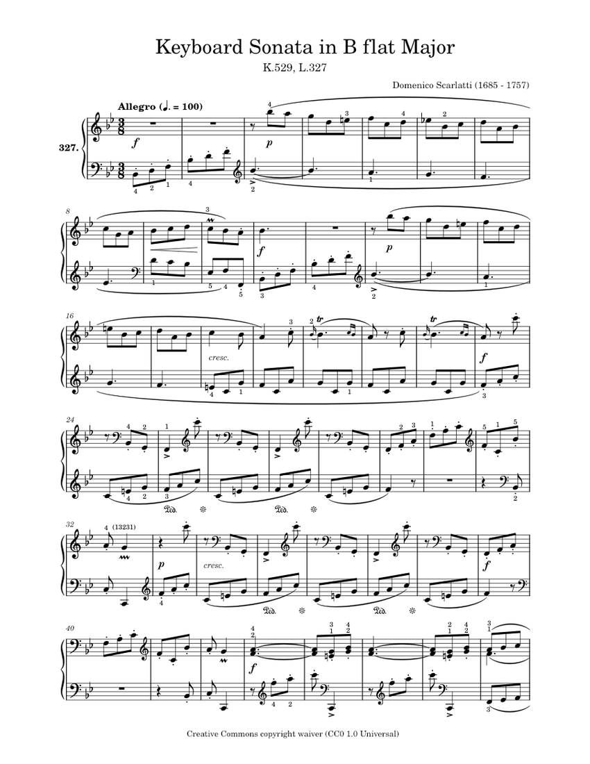 Keyboard Sonata in B flat Major, K.529, L.327 - Domenico Scarlatti