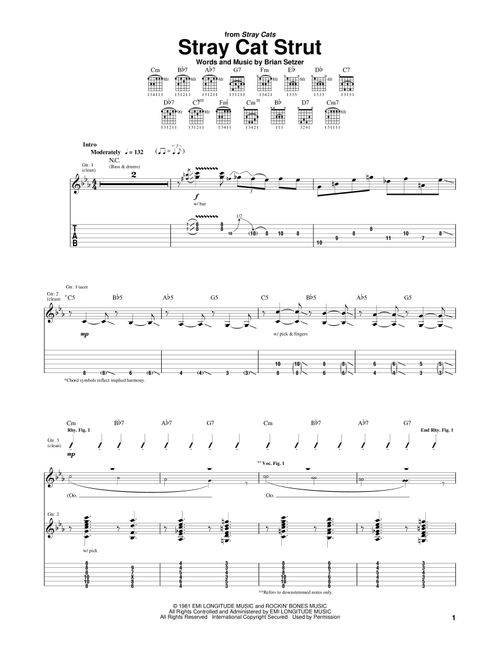 Stray Cat Strut - Stray Cats, Brian Setzer (Guitar Tab)