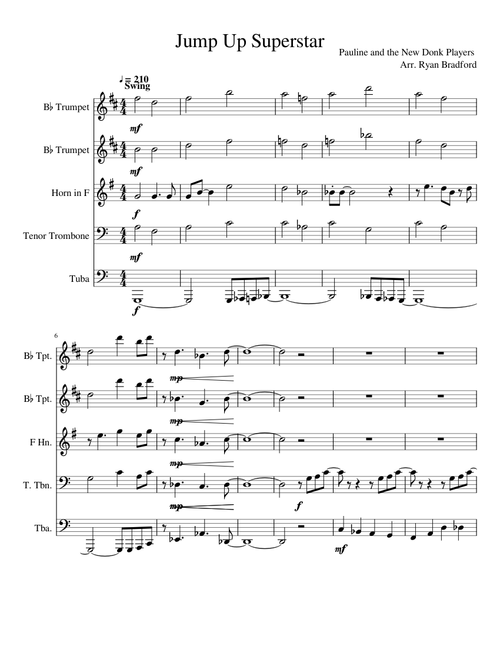 Jump Up Superstar for Brass Quintet