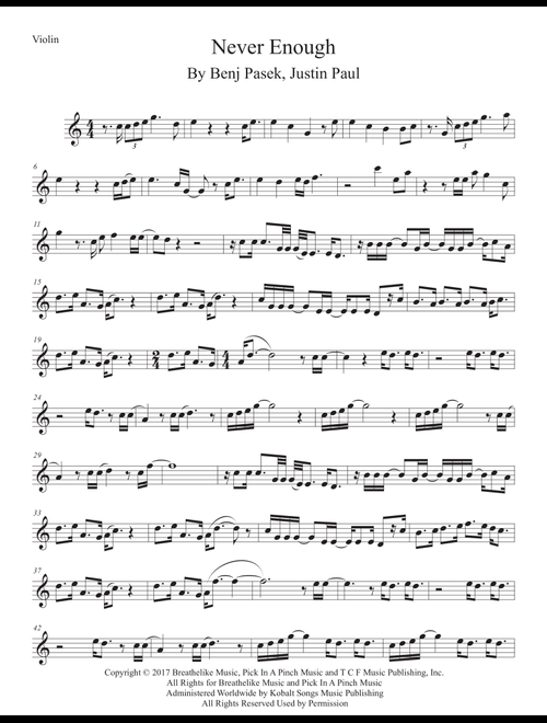 Never Enough (Arr. Kevin Busse) - Justin Paul, Benj Pasek (Violin Solo)