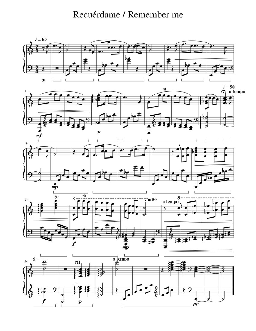 Recuerdame / Remember me (Coco) Sheet Music for Piano (Solo) easy