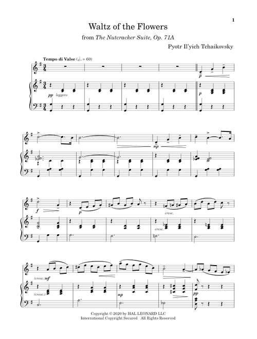 Waltz Of The Flowers, Op. 71a (from The Nutcracker) - Pyotr Il'yich Tchaikovsky (Flute and Piano)