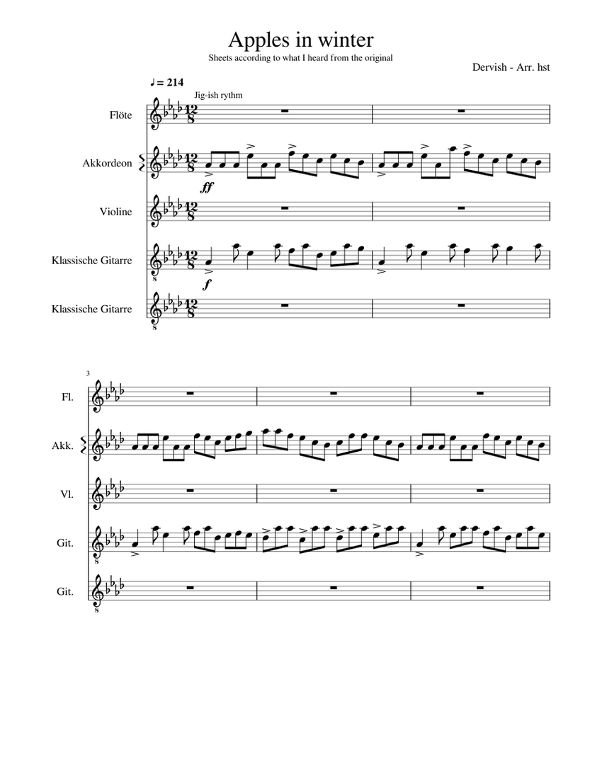 Apples in winter Sheet music for Accordion, Flute, Violin, Guitar ...