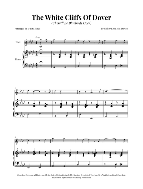 (There'll Be Bluebirds Over) The White Cliffs Of Dover (Arr. Glauco Fernandes) - Various (Flute and Piano)