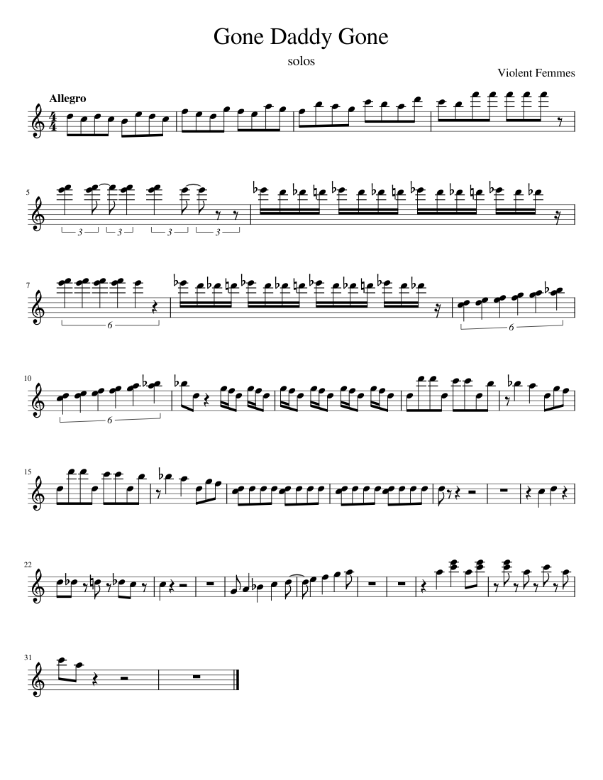 Gone Daddy Gone by the Violent Femmes Sheet music for Marimba Solo Musescore