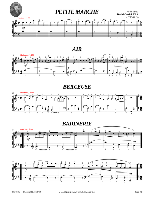 Exercices pour pianiste débutant – Daniel Gottlob Türk