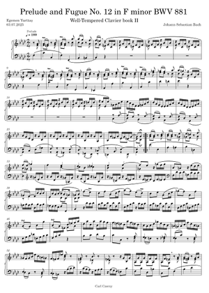 Prélude No. 12 BWV 881 in F Minor Sheet Music for Piano (Solo