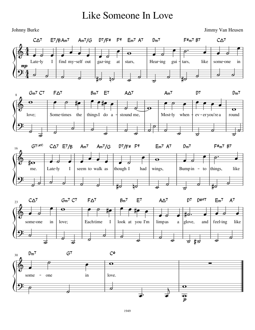 Like Someone In Love – Jimmy Van Heusen Sheet Music with Chords