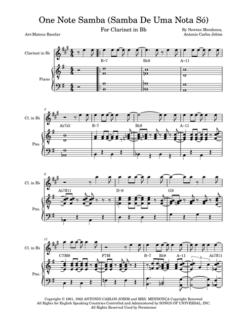 One Note Samba (Samba De Uma Nota So) (Arr. Mateus Bacelar) - Pat Thomas (Clarinet and Piano)