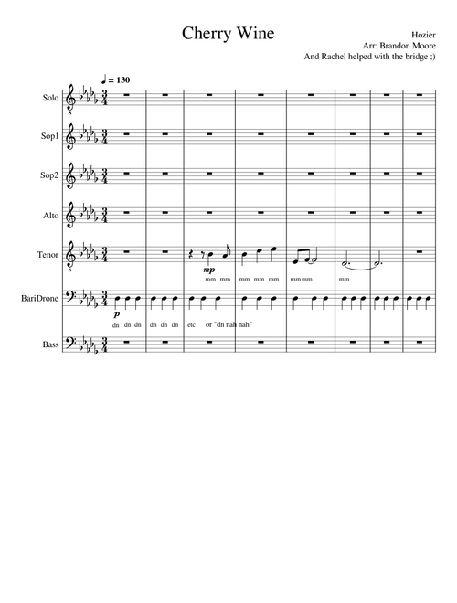 Cherry Wine - Hozier, arranged for a cappella