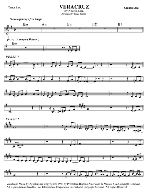 Veracruz (Arr. Jorge Juárez) - Placido Domingo (Tenor Sax Solo)