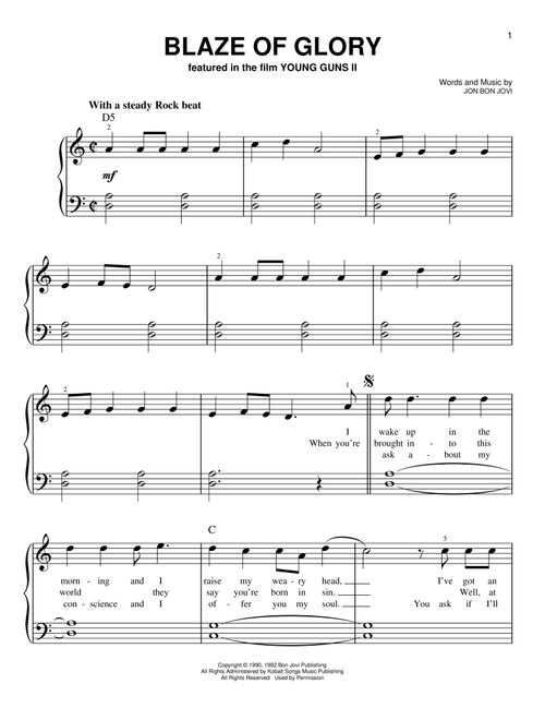 Blaze Of Glory - Jon Bon Jovi (Very Easy Piano)