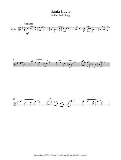 Santa Lucia - Italian Folk Song (Viola) (Arr. Digital Book Music) (Viola Solo)