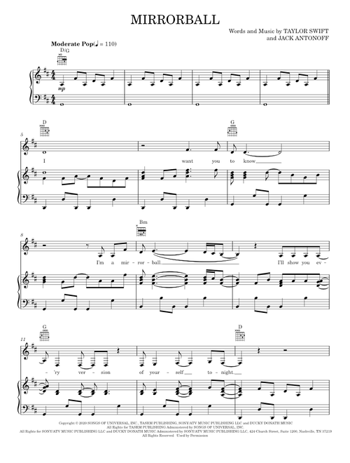 Mirrorball - Taylor Swift (Piano-Vocal-Guitar)