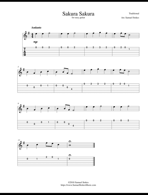 Sakura Sakura - for easy guitar with TAB (Arr. Samuel Stokes) - Traditional (Guitar Tab)