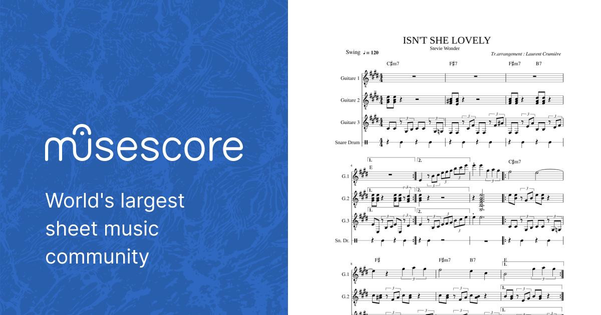 ISN' T SHE LOVELY Sheet music for Snare drum, Guitar (Mixed