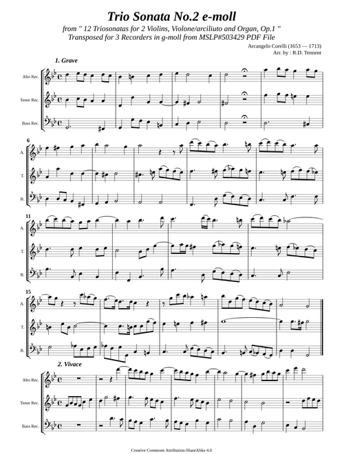 Corelli, A. _ Triosonata Op.1 No.2 e-moll [3 Recorders]