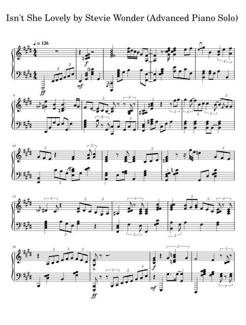 Isn't She Lovely by Stevie Wonder (Advanced Piano Solo)