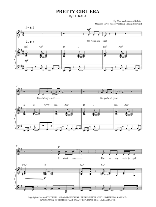 Pretty Girl Era (Arr. SCMusic) - Lu Kala (Piano-Vocal-Guitar (Piano Accompaniment))