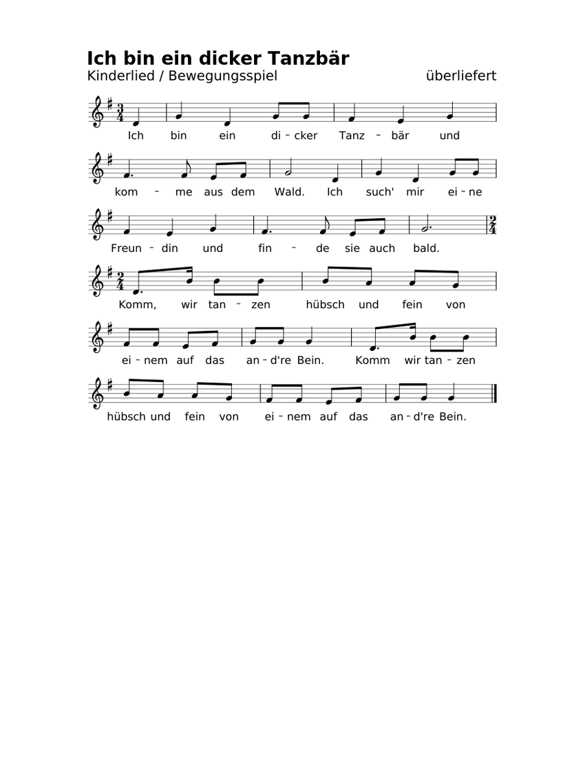 Ich bin ein dicker Tanzbär überliefert * Kinderlieder Gisela Mühlenberg Sheet music for Ich bin ein dicker Tanzbär überliefert * Kinderlieder Gisela Mühlenberg Sheet music for