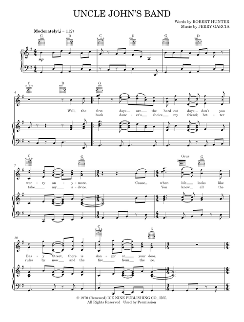 Uncle John's Band - Grateful Dead (Piano-Vocal-Guitar)