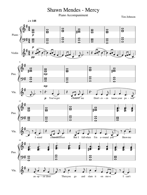 Shawn Mendes - Mercy Piano Accompaniment