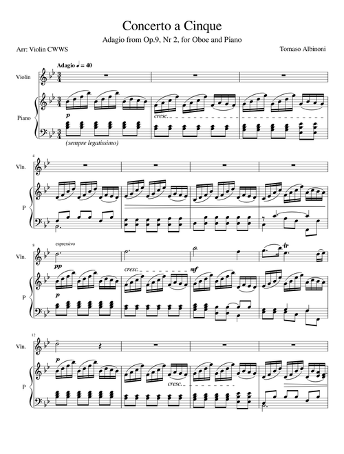 Adagio, Concerto a Cinque Op9, No.2 - T Albinoni