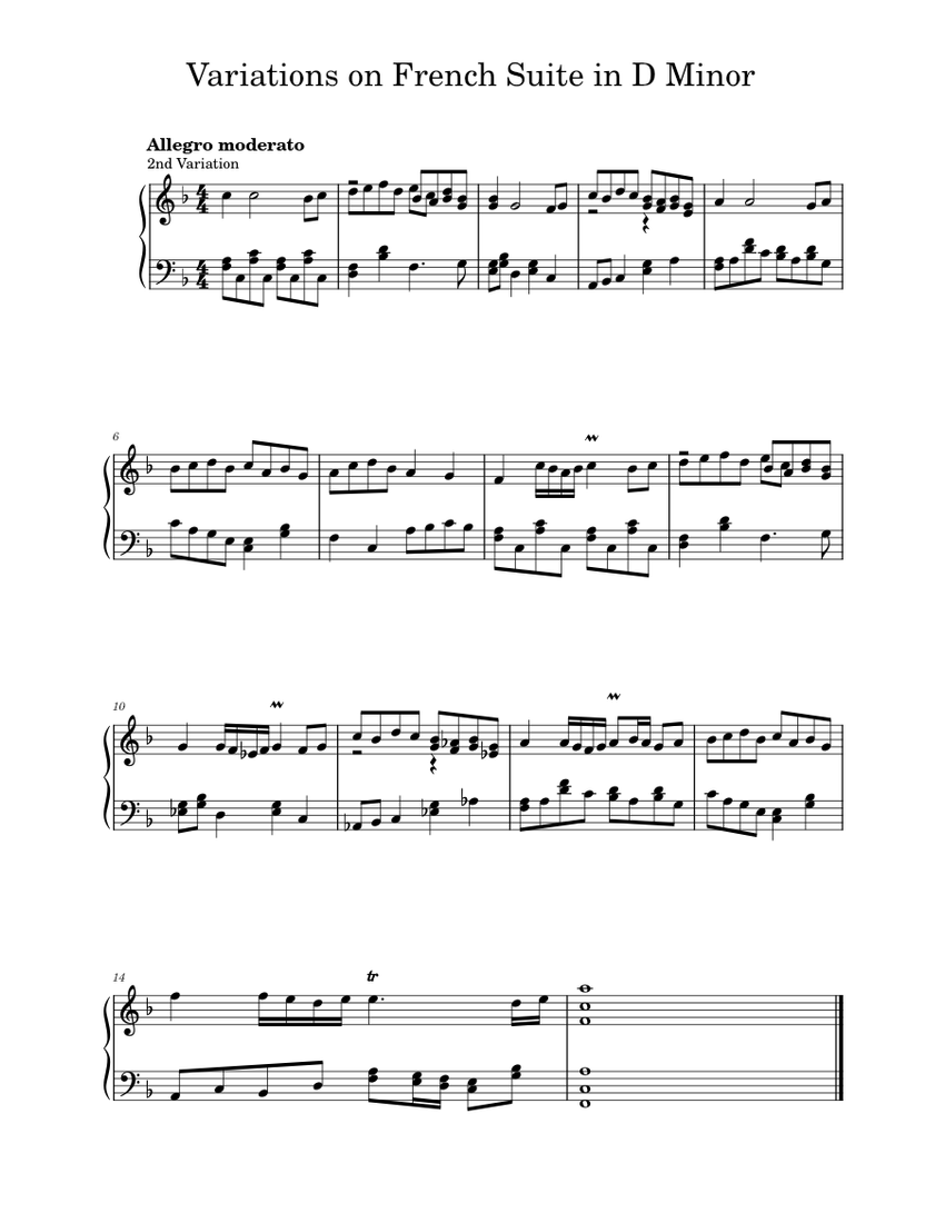 French Key Variations Variations on French Suite in D Minor, second variation Sheet Music for ...
