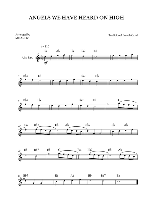 Angels We Have Heard on High | Christmas song | alto sax | easy beginner | Chords (Arr. Milanov) - Tradicional French Carol (Alto Sax Solo)