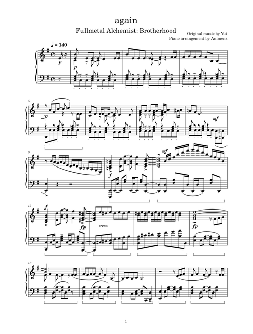 again (Fullmetal Alchemist: Brotherhood) - Animenz arr. (TV Size)