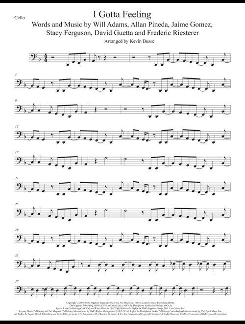 I Gotta Feeling (Arr. Kevin Busse) - The Black Eyed Peas (Cello Solo)