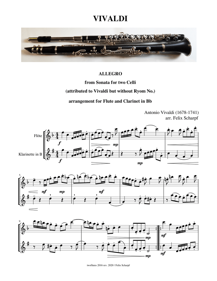 Vivaldi, Antonio (attr.) Allegro arr. for Flute and Sheet