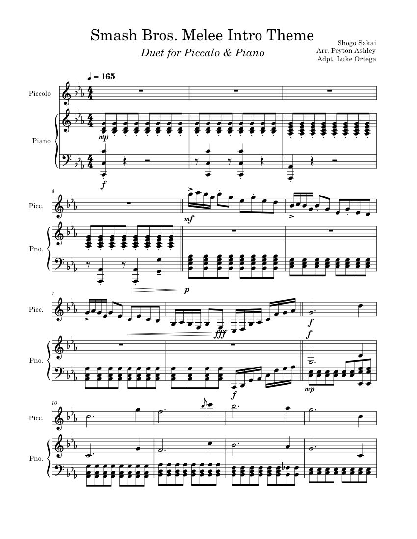 Smash Melee Intro Theme Duet for Piccolo and Piano Sheet music for