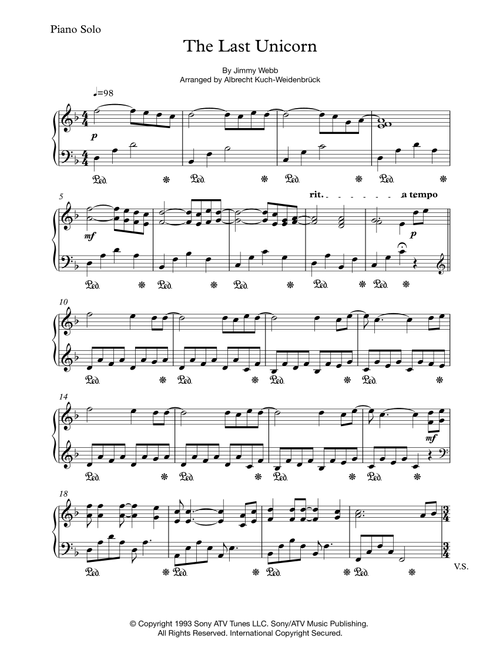 The Last Unicorn (main Theme) (Arr. Albrecht Kuch-Weidenbrück) - Jimmy Webb (Piano Solo)
