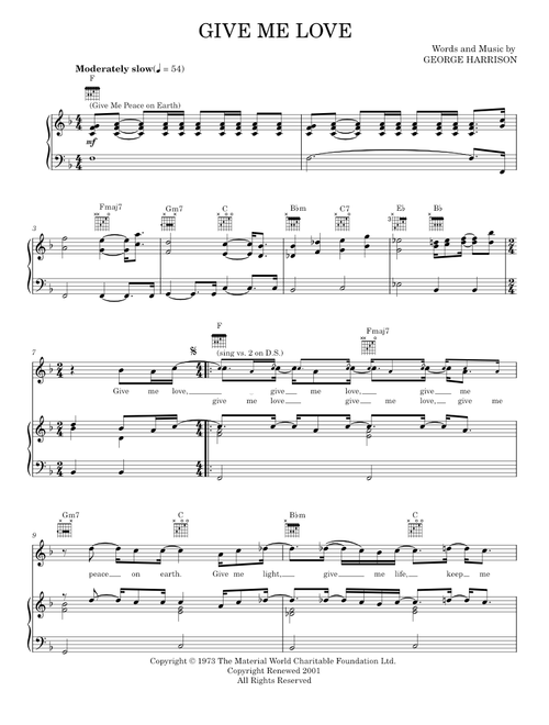 Give me love - George Harrison (Piano-Vocal-Guitar)