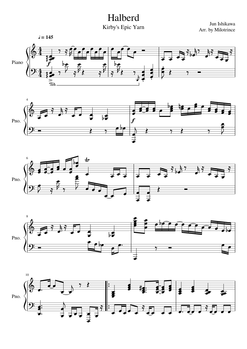 Kirby's Epic Yarn: Halberd (Piano) Sheet music for Piano (Piano Duo) |  