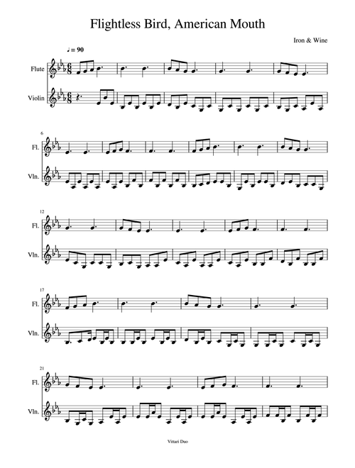 Flightless Bird, American Mouth (Arr. Nia Squirrell, Vittari Duo) - Iron & Wine (Instrumental Duet)