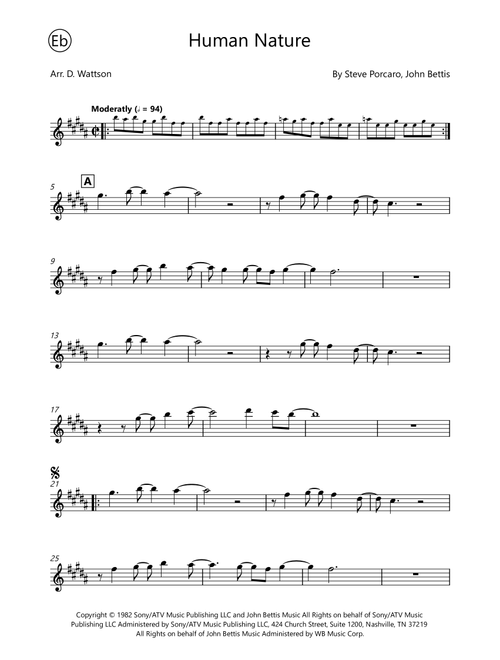 Human Nature (Arr. Douglas Wattson) - Michael Jackson (Alto Sax Solo)