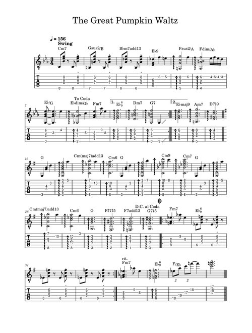 The Great Pumpkin Waltz – Vince Guaraldi (Guitar Chord Melody)