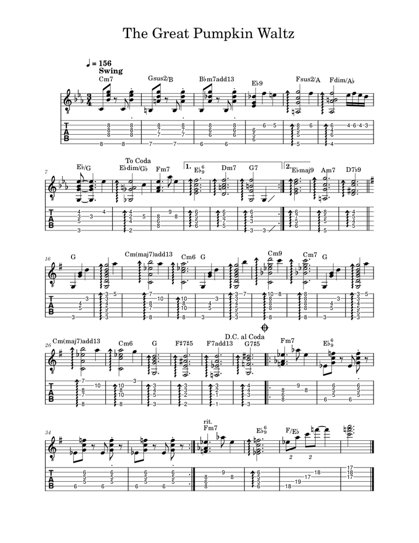 The Great Pumpkin Waltz Vince Guaraldi (Guitar Chord Melody) Sheet