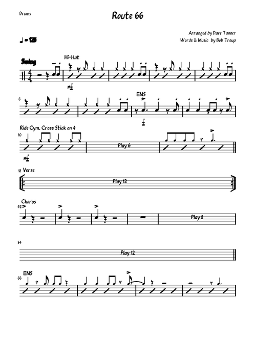 Route 66 by Bob Troup - Drum Chart
